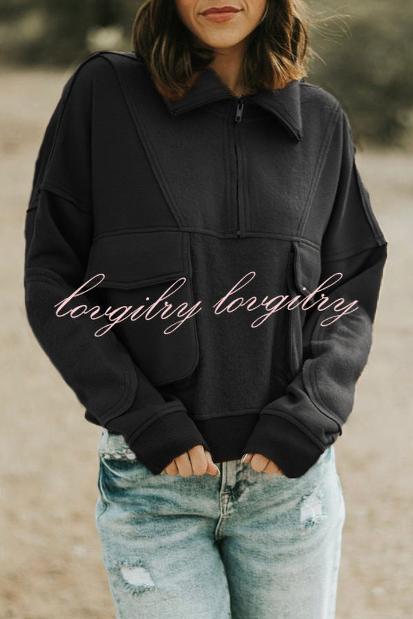 Pocket Zip Pullover Long Sleeve Sweatshirt