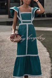 Contrast Paneled Sleeveless Square-neck Maxi Dress