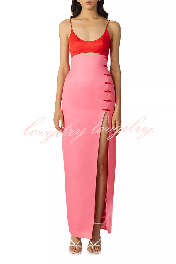 Fabulous Style Colorblock Cut-Out Knotted Accents Slit Maxi Dress