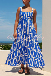 Unique Printed Holiday Style French Sling Maxi Dress