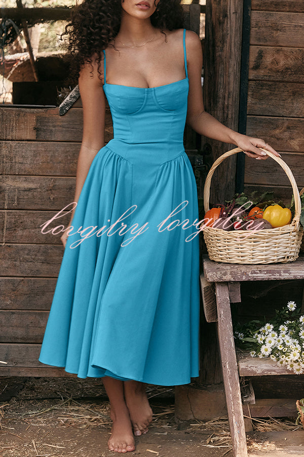 Solid Color Buttonless Bandeau Side Pocket Midi Dress