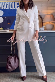 Elegant and Independent Button Lapel Blazer and Elastic Waist Pocketed Loose Pants Set