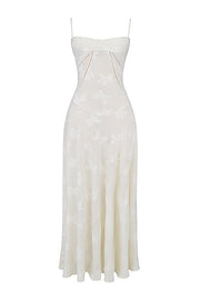 Romantic Vintage Feel Jacquard Fabric Back Lace-up Slip Floaty Maxi Dress