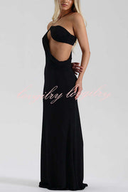 Elissa Glitter Fabric One Shoulder Asymmetrical Cutout Stretch Maxi Dress