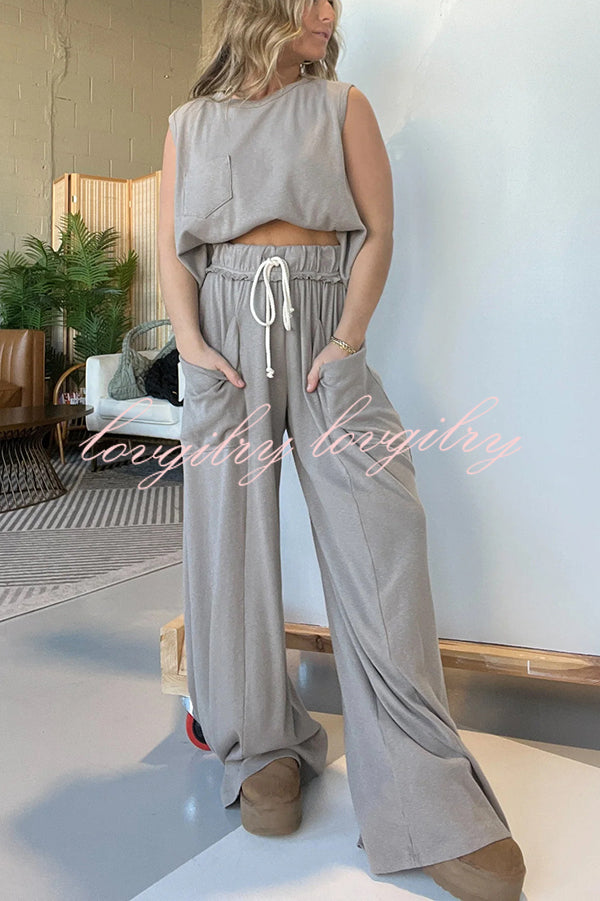 Best Comfort Pocketed Tank Top and Elastic Waist Wide Leg Pants Set