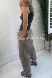 Street Style Drawstring Elastic Waist Pocketed Cargo Pants