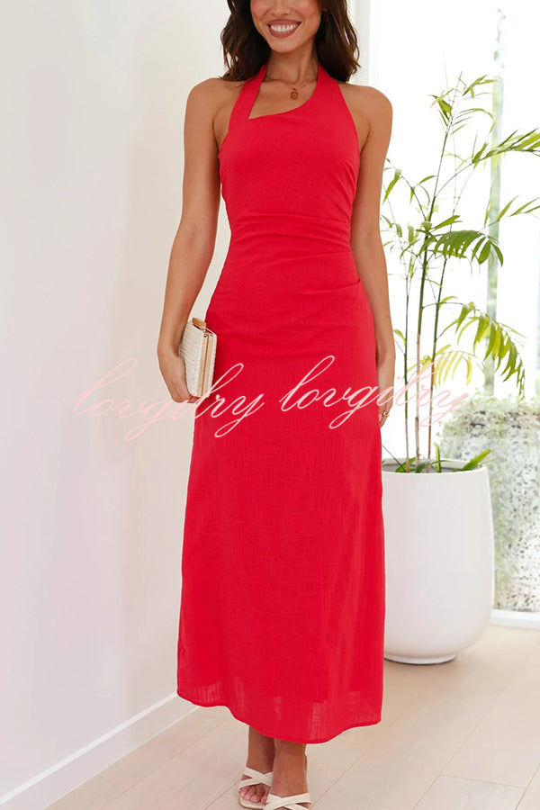 Solid Color Sleeveless Halter Neck Backless Slim Fit Maxi Dress