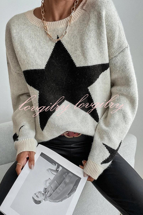 Essnce Star Pattern Crew Neck Long Sleeve Sweater