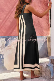 Striped Print Resort Style Casual Sling Maxi Dress