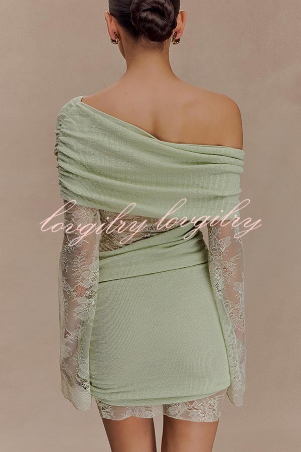 Fashion Lace Panel Long Sleeve Slim Fit Knit Mini Dress