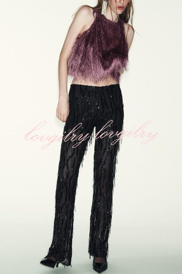 Flowing Elegance Layered Tassels Round Neck Sleeveless A-line Tank