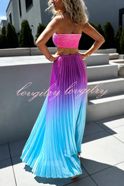 Get Ready Beautiful Gradient Print Cutout Halterneck Pleated Maxi Dress