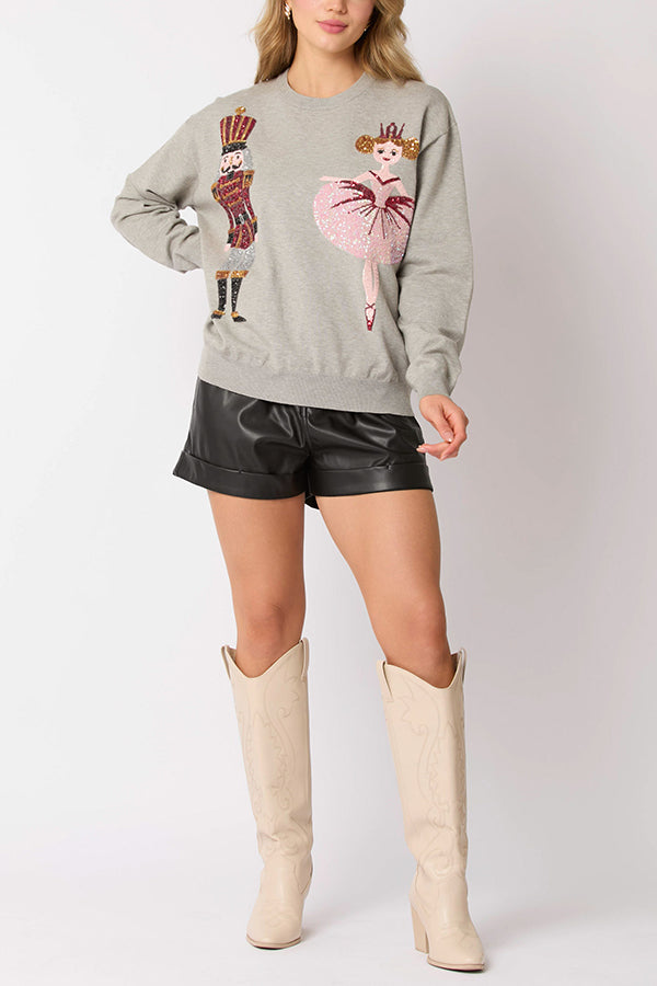 Christmas Soldier Sequined Fashion Casual Sweatshirt