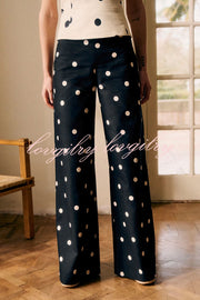 Tymo Linen Blend Polka Dot High Rise Wide Leg Pants