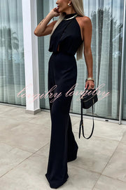 Fashionable Solid Color Sleeveless Hollow Slim Fit Jumpsuit