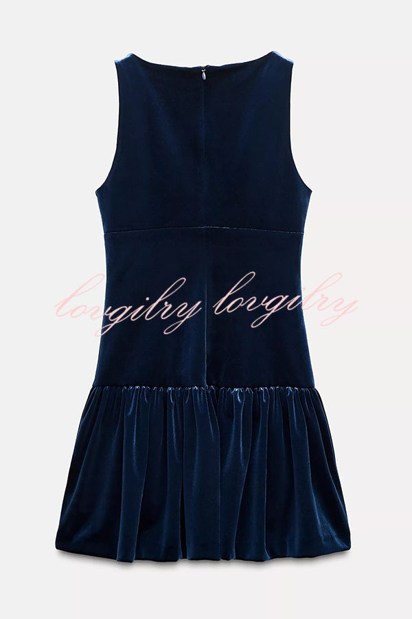 Solid Velvet Bow Embellished Sleeveless Mini Dress