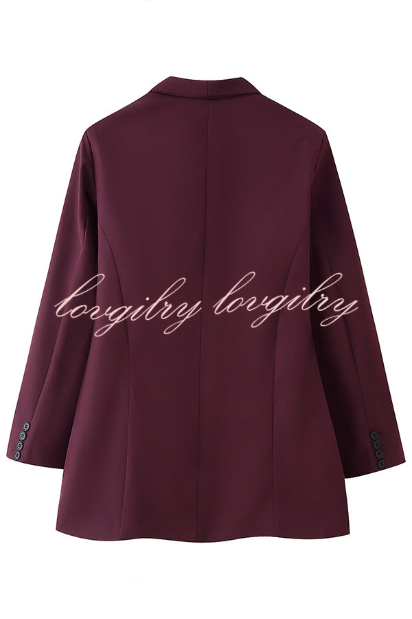 Solid Color Lapel Long Sleeve Casual Pocket Long Blazer
