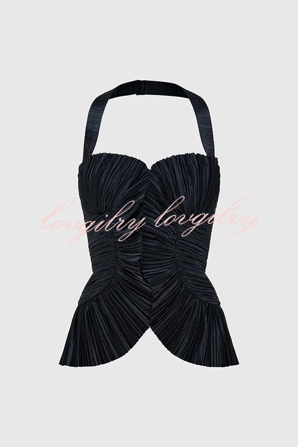 Show Exquisiteness Satin Pleated Heart-shaped Off Shoulder Halter Tank