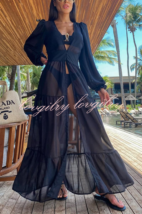 Fashionable Beach Semi-transparent Waist Cover-up Maxi Dress