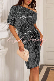 Solid Sequined Elegant Strappy Mini Dress