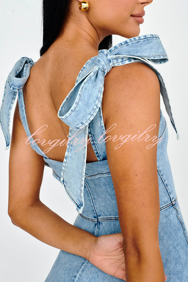 Stylish Lace-up Backless Stretch-fitting Denim Mini Dress