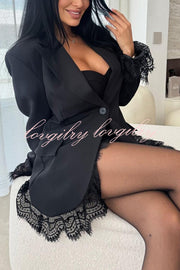 Amazing Items Lace Trim Button Up Long Sleeve Lapel Loose Blazer