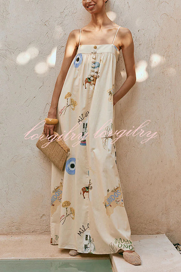 Linen Blend Sling Backless Loose Holiday Maxi Dress