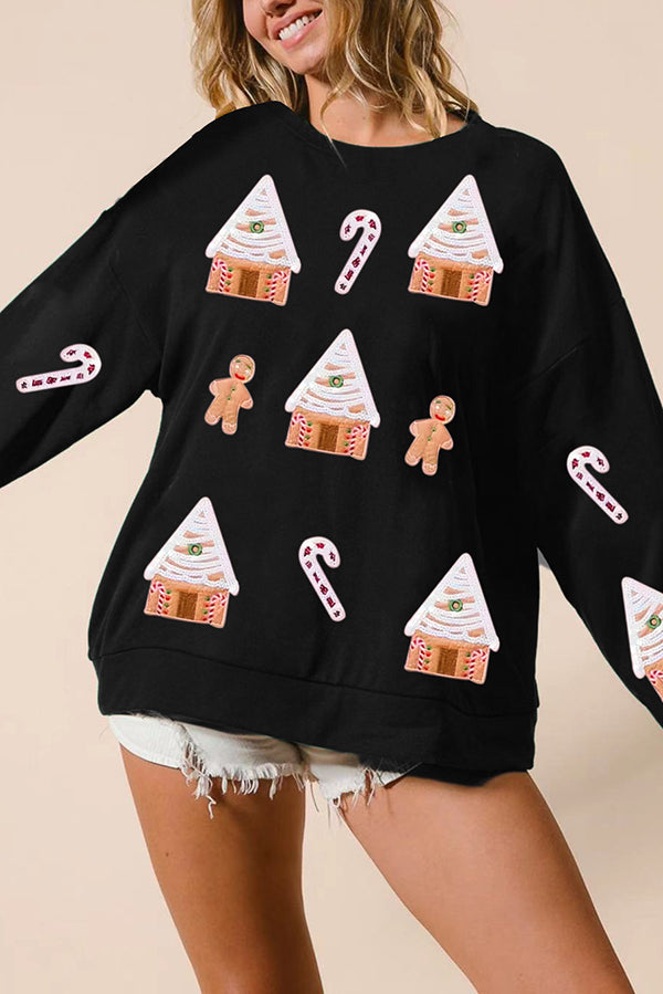 Christmas House Sequin Fashion Casual Sweatshirt