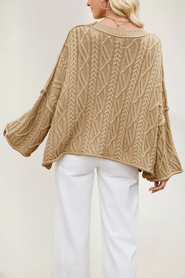 Solid Color Cable Knit Loose Long-sleeved Casual Sweater