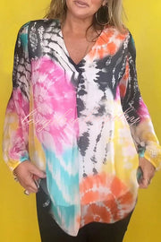 Fashionable Gradient Tie-dye V-neck Long Sleeve Shirt