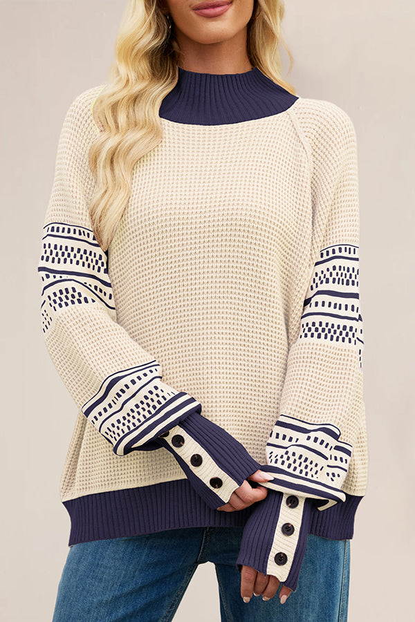 Stylish Color-blocked Loose Long-sleeved Knit Sweater