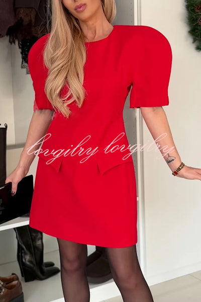 Glistening Smile Round Neck Puff Sleeve Slim-fit Mini Dress