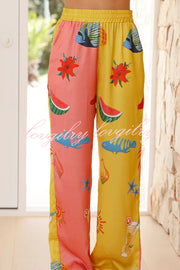 Unique Printed Long Sleeved Loose Shirt and Elastic Waist Pocket Pants Set