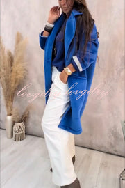 A Pleasant Winter Button Up Long Sleeve Pocket Lapel Loose Midi Jacket
