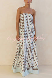 Unique Print Sexy Tube Top Back Zipper Loose Maxi Dress
