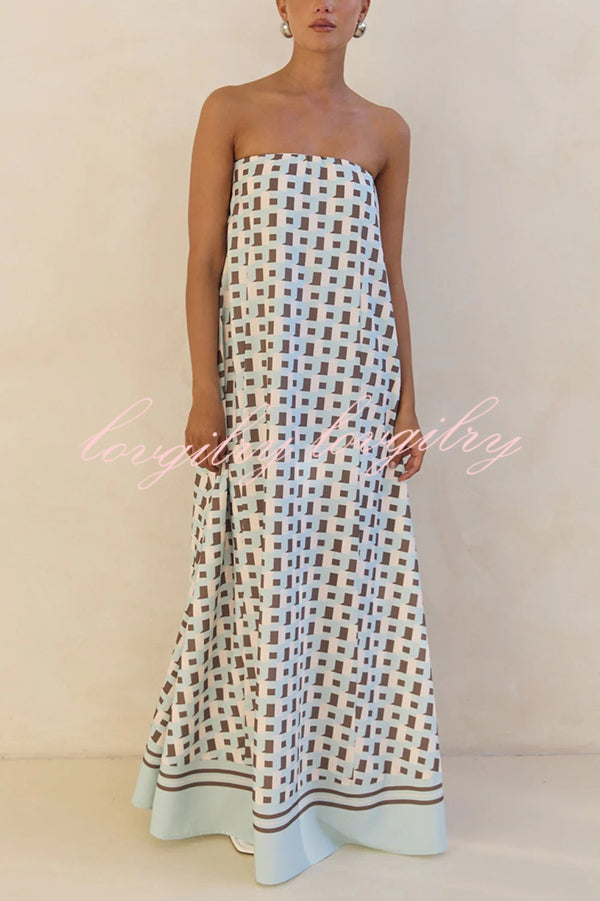 Unique Print Sexy Tube Top Back Zipper Loose Maxi Dress