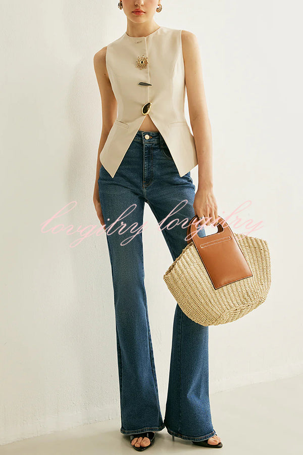 British Elegant Sun-decorated Sleeveless Versatile Vest
