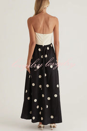 Fashion Polka Dot Print Tube Top Spliced Maxi Dress