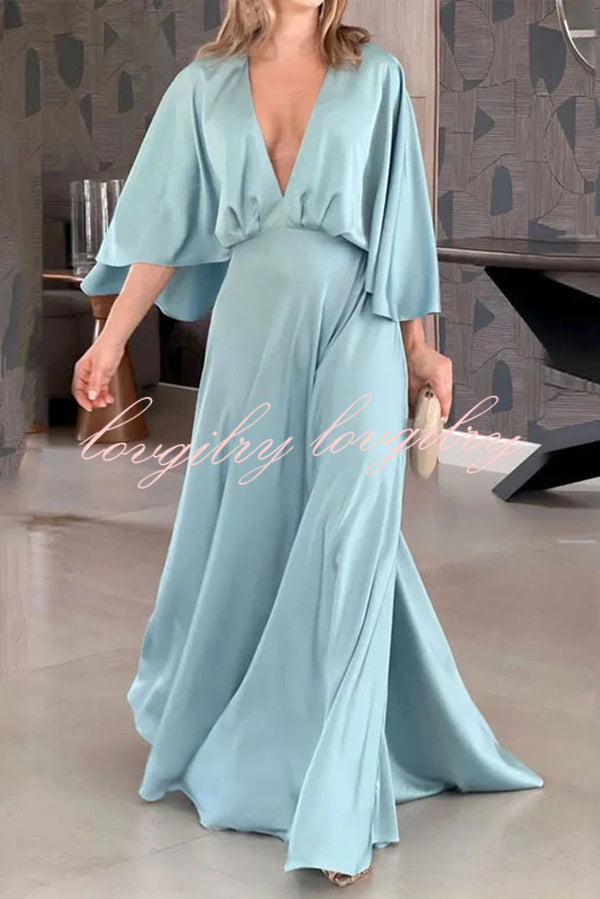 Elegant V Neck High Waist Front Slit Maxi Dress