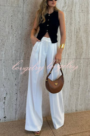 Solid Color Waist Pocket Loose Wide Leg Pants