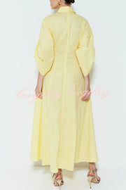 Newtown Wide Sleeve Pocketed Umbrella Hem Shirt Maxi Dress