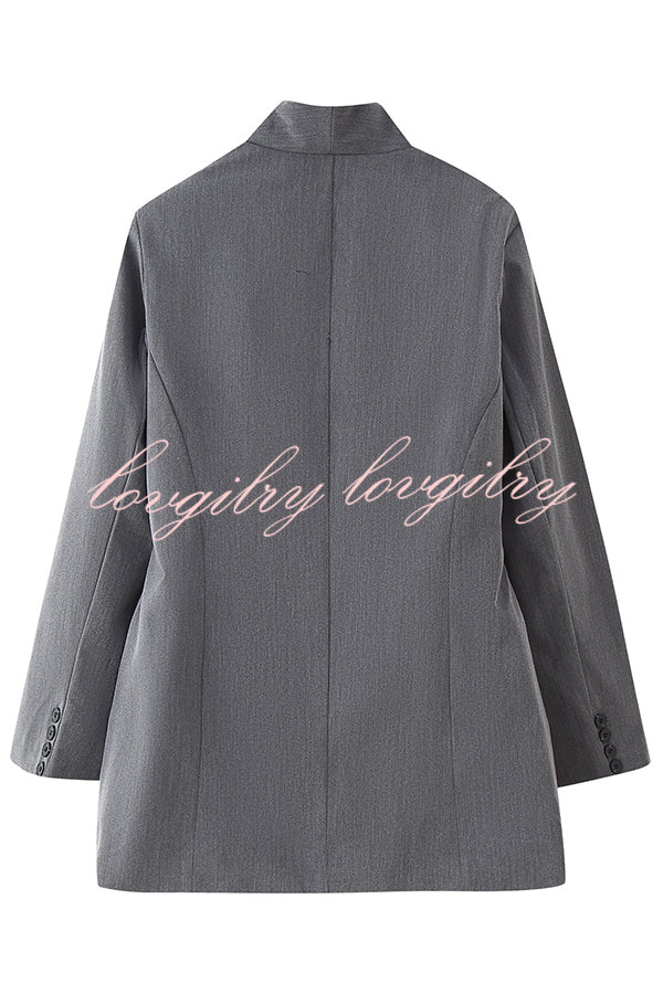 Solid Color Lapel Long Sleeve Casual Pocket Long Blazer