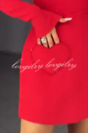 Anna Sparkling Gemstone Trim Heart Pocket Long Sleeve Mini Dress