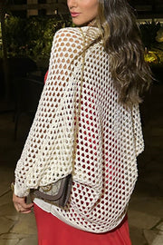 Fashionable Hollow Long Sleeve Holiday Beach Knitted Cardigan