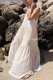 Beach Day Linen Blend Back Tie-up A-line Layered Maxi Dress