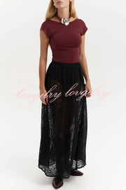 Sweet Festival Unique Lace Elastic Waist A-line Maxi Dress