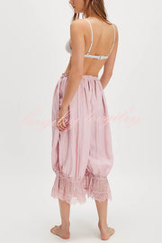 Pastoral Style Elastic Waist Lace Hem Bloomer Pants