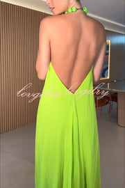 Ellise Chiffon Beads Halter Neck Backless A-line Maxi Dress