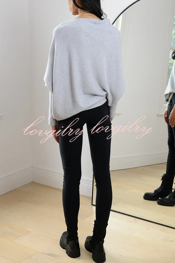 Solid Color Round Neck Long Sleeve Loose Knitted Sweater