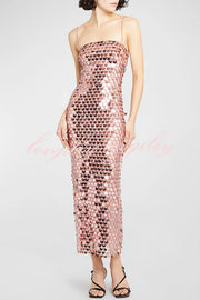 Sexy Sequined Halter-neck Backless Slim Fit Slit Midi Dress
